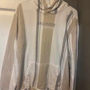 Hollister Men's Beige and White Striped Hoodie
